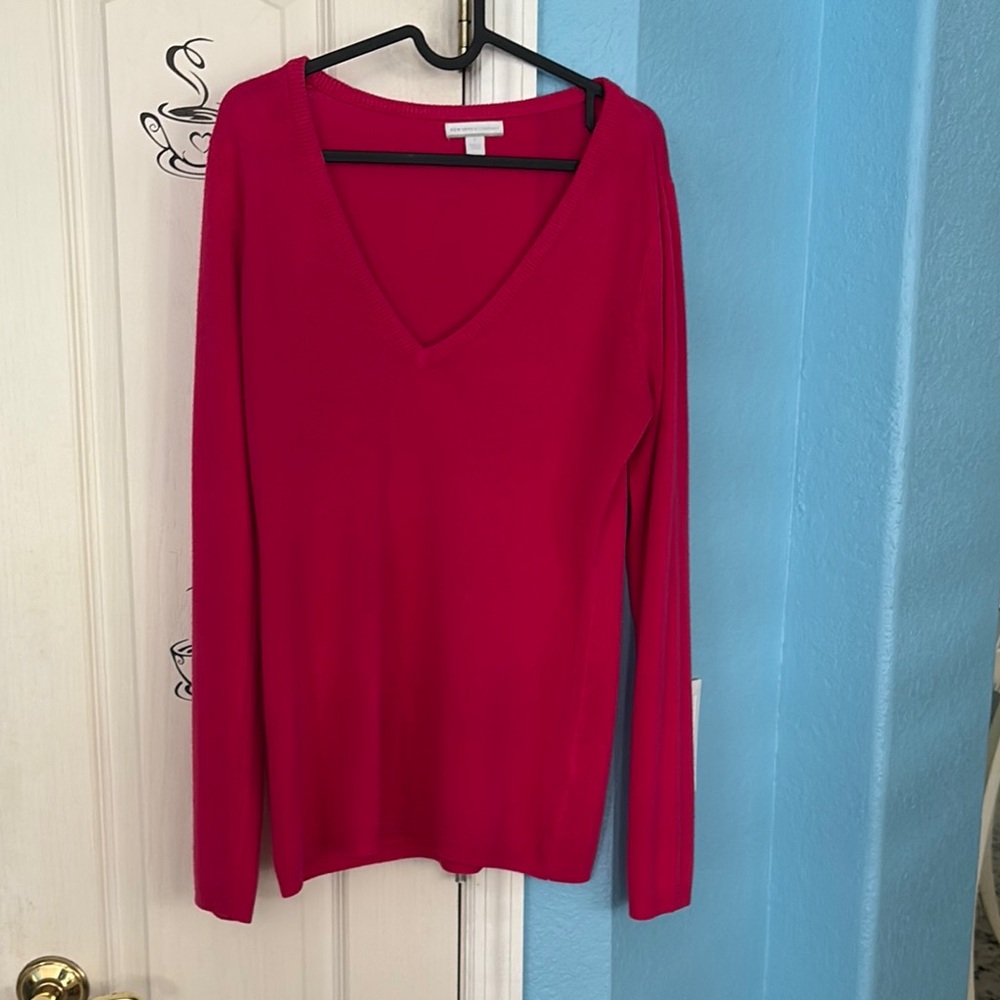 V-Neck Long Sleeve Red Sweater
